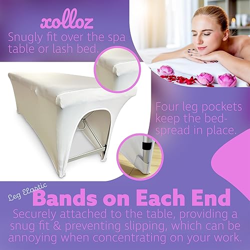 Miniatura 5 de Funda para mesa de masaje, cubierta elástica blanca de 6 pies para cama de masaje, cubierta de cama de pestañas para spa o salón, envoltura de mesa