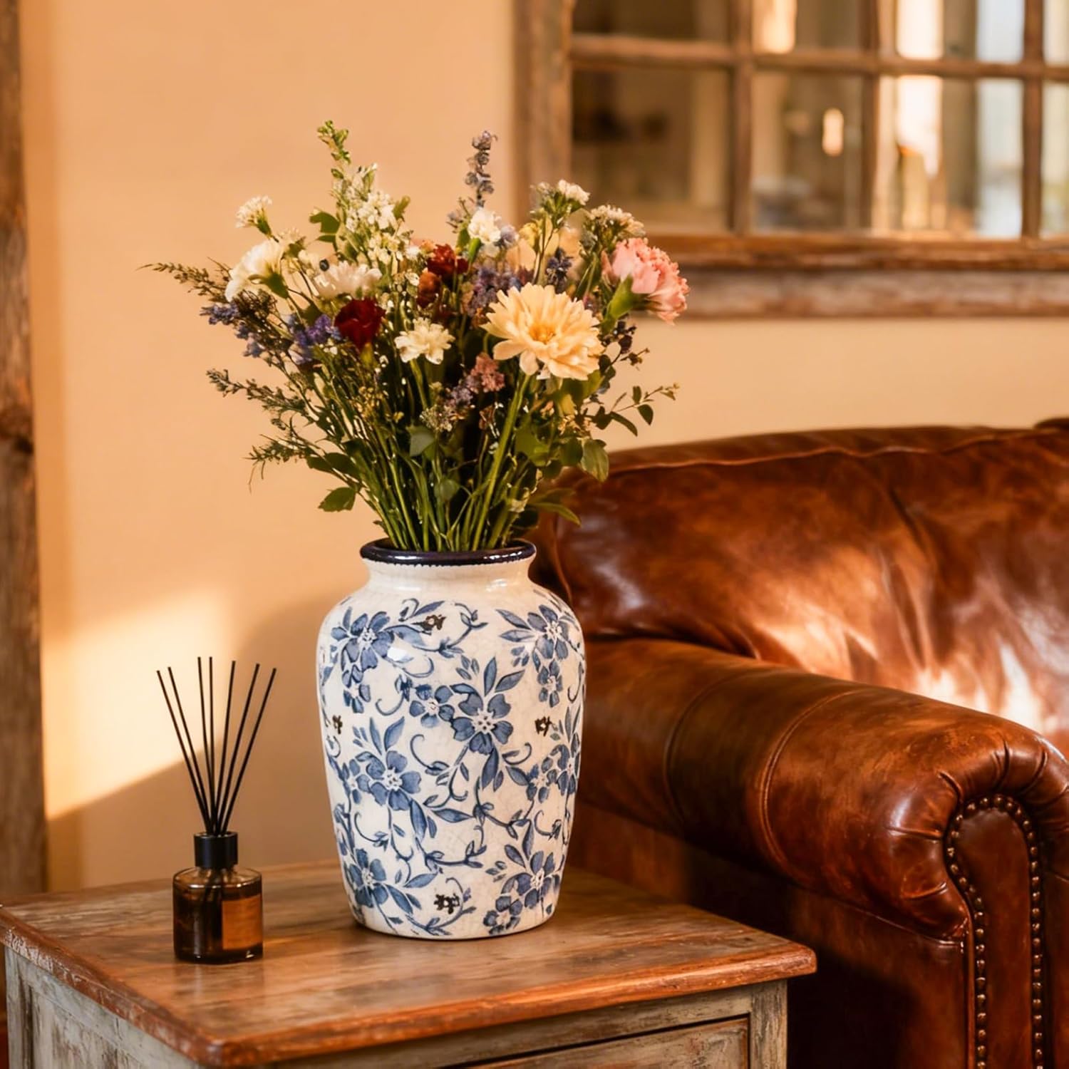 Blue and White Vases,Ceramic vases for Home Decor, Farmhouse Chinoiserie Floral French Vase,for Living Room Shelf Decors,Console Table Mantle Chinoiserie Decor 7.8" H (Blue and White Porcelain-A) - Image 8