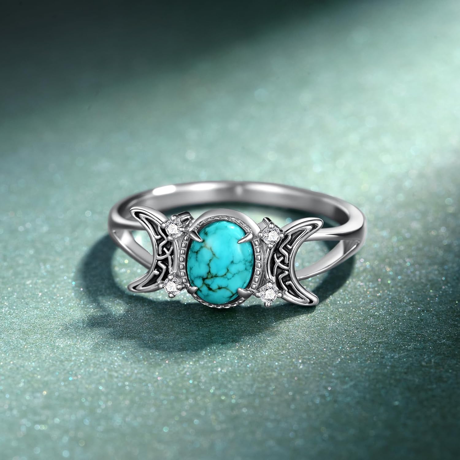 Triple Moon Rings 925 Sterling Silver Genuine Turquoise Rings Western Nature Gemstone Turquoises Jewelry Gifts for Women