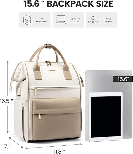 Miniatura 2 de LOVEVOOK Mochila para laptop para mujer de 15.6 pulgadas, mochila de viaje con puerto de carga USB, bolsa para computadora portátil de gran