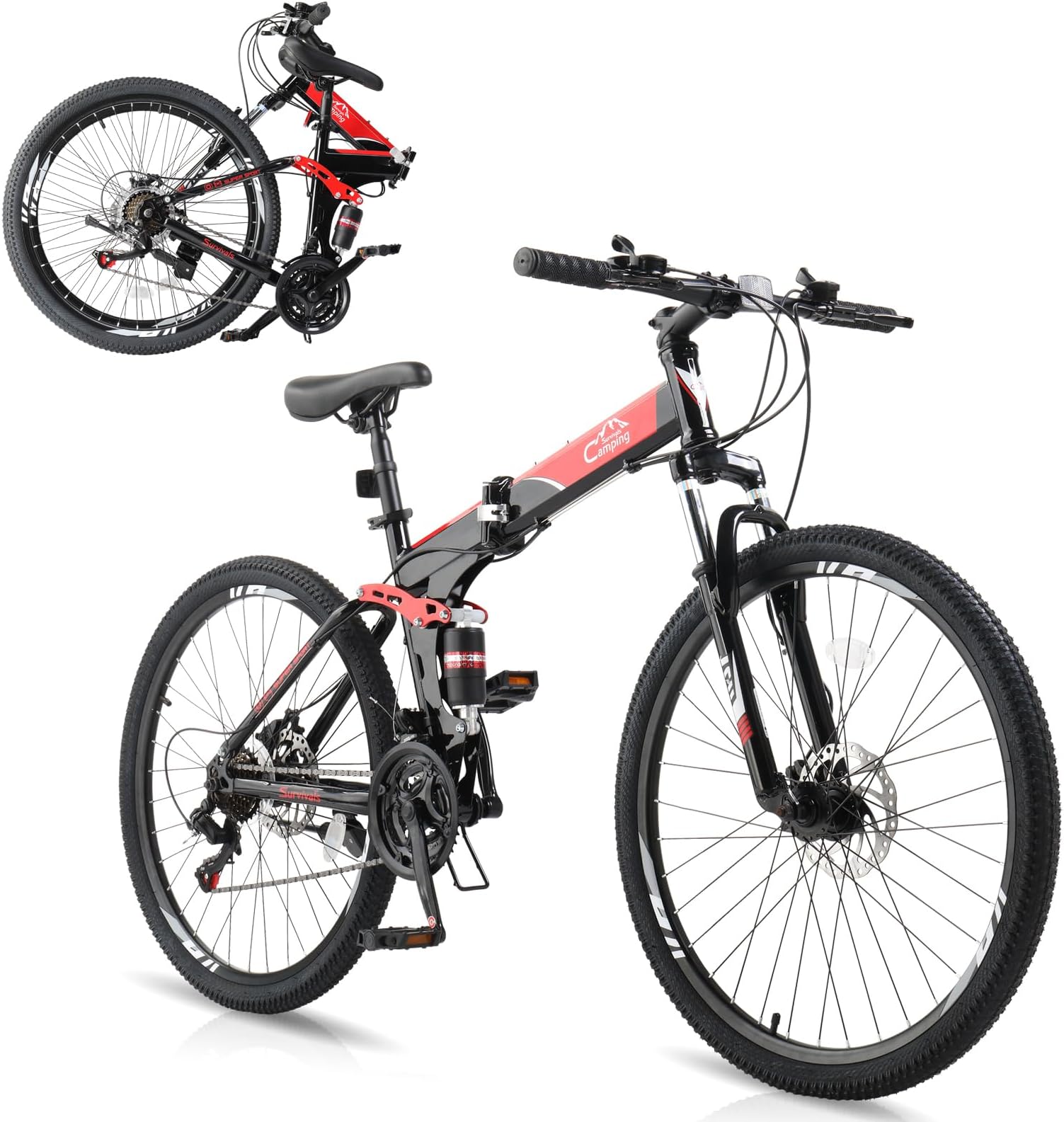 Ktaxon Folding Mountain Bike 21-Speed Adult Bikes 26/27.5 Inch Bike with High Carbon Steel Frame, Double-Kill Disc Brake System, Thickened Shock-Absorbing Front Fork
