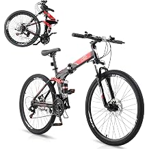 CamPingSurvivals 24/26 Inch Folding Bikes for Adults, 21 Speed Mountain Bike, Adult Bike with High Carbon Steel Frame Black/Red