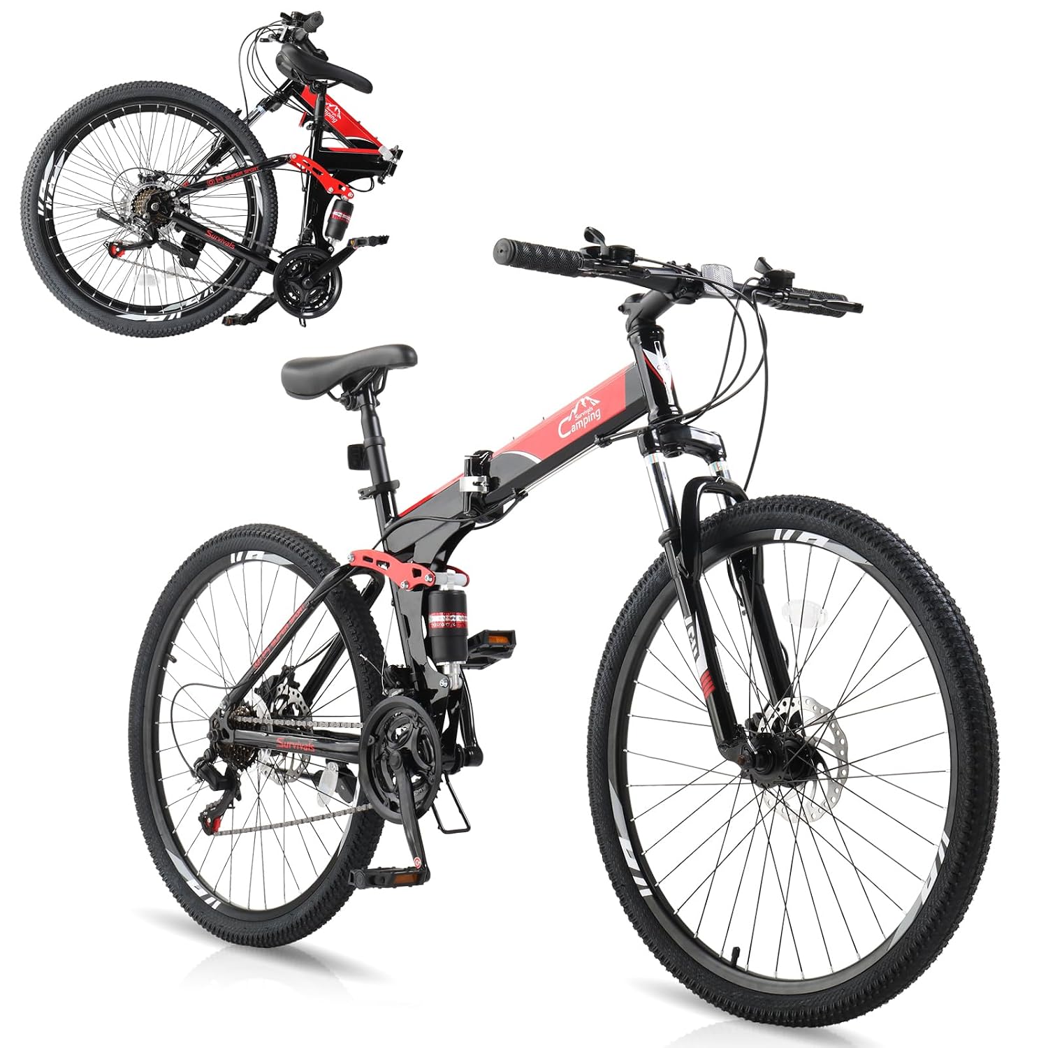 24"/26"/27.5"Foldable Bikes for Adults 21 Speed Mountain Bike, Folding Bike
