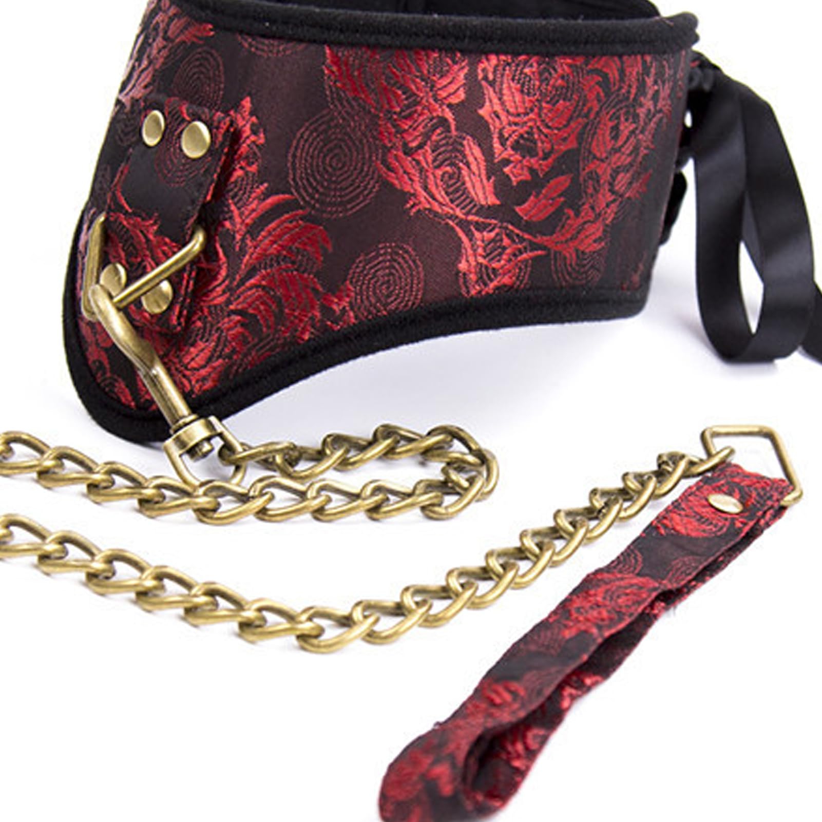 Black Jacquard Fabric Neck Sleeve BDSM Fetish Play Set for Couples Sex Toys Leather Choker With Chain Necklace For Women Men