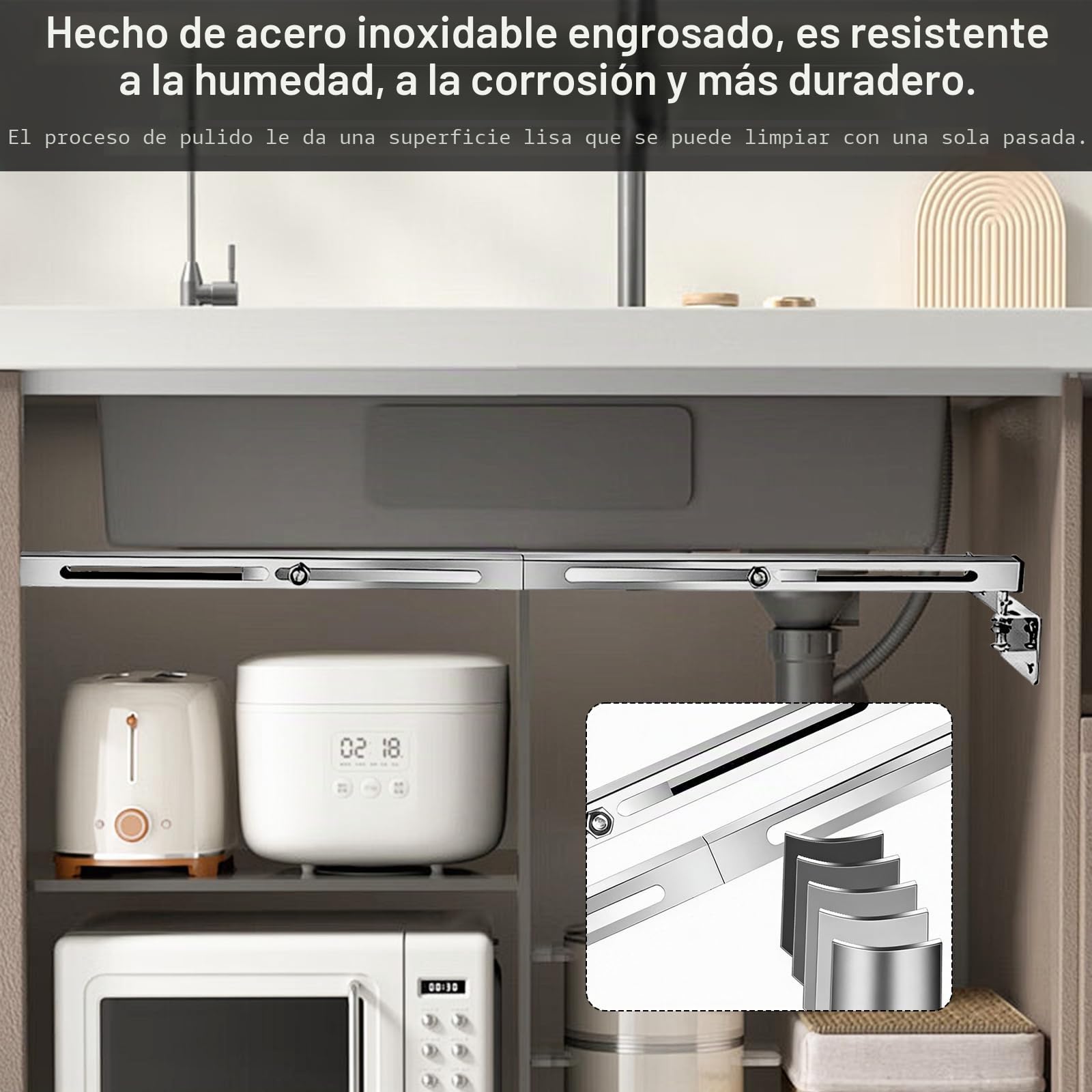 Juego de 2 soportes para fregadero bajo encimera, ajustables, soporte lateral sin costura, kit de montaje de acero inoxidable para distribución del peso, apto para fregaderos pesados y baño (51-80cm)