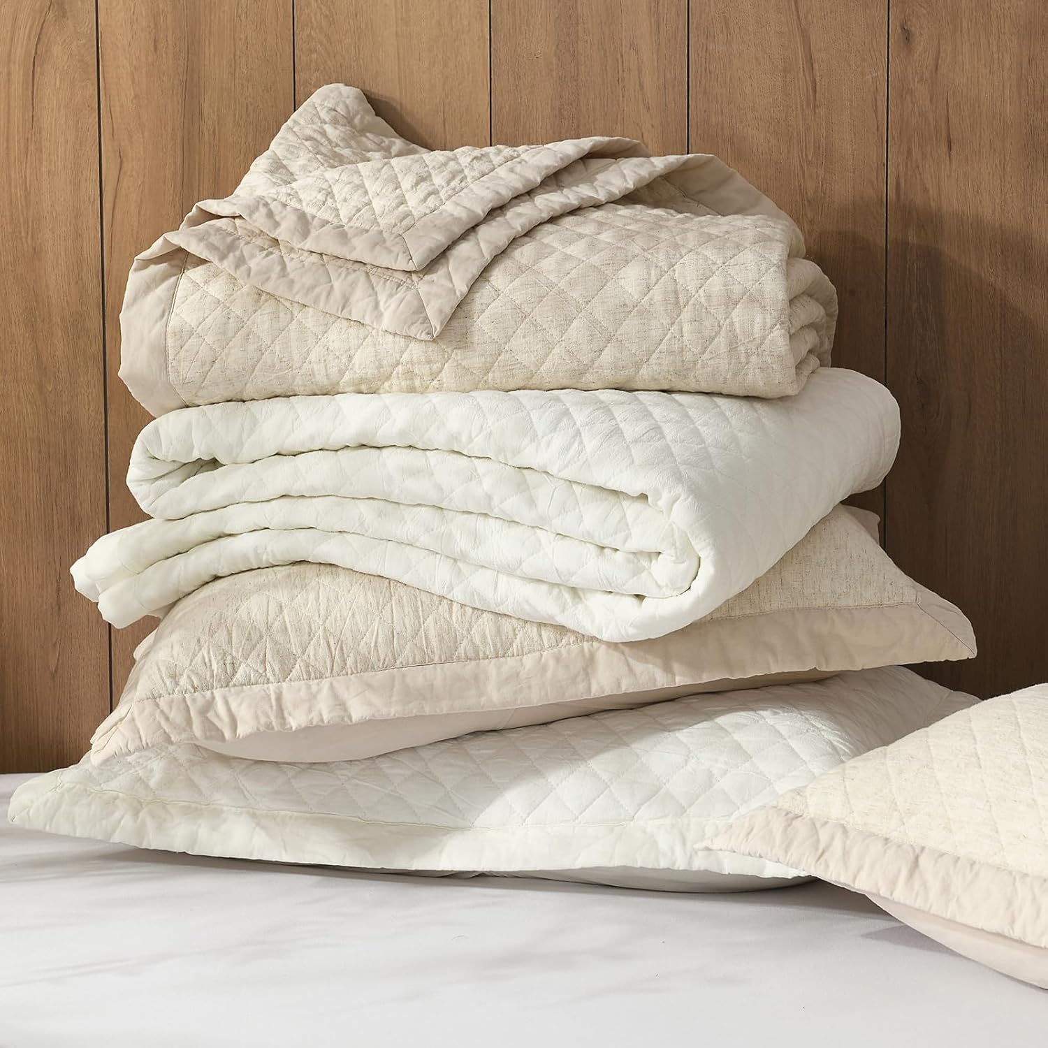 Grassix Linen Quilt Set Queen Size 3-Piece, 100% Linen Front & Cotton Back, Prewashed Diamond Stitch Bedspread with 2 Shams, Lightweight Breathable Quilt for Hot Sleepers, Modern Farmhouse Bedding - Image 6