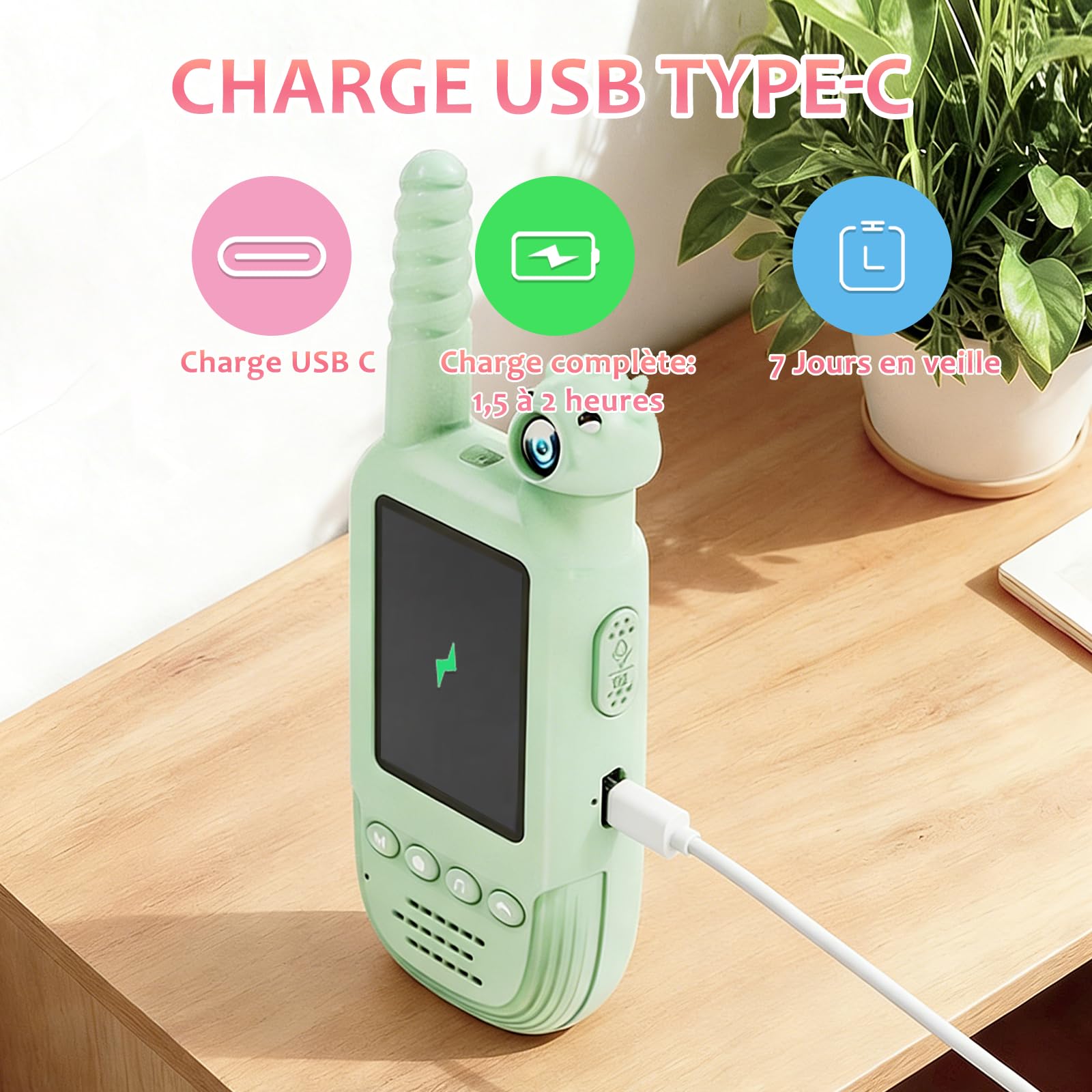 Talkies-Walkies Vidéo pour Enfants avec Caméra Pivotante à 180° Talkies-Walkies Charge USB-C Changeur de Voix Talkie-walkie pour Le Camping, Les Voyages, la Randonnée, Cadeau pour Enfants