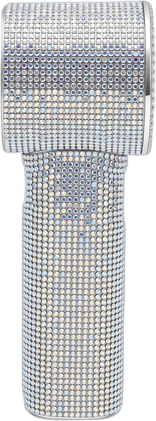Z bliska view of the GOWENIC Rhinestone Handheld Fan's handle, showcasing the intricate rhinestone detailing.
