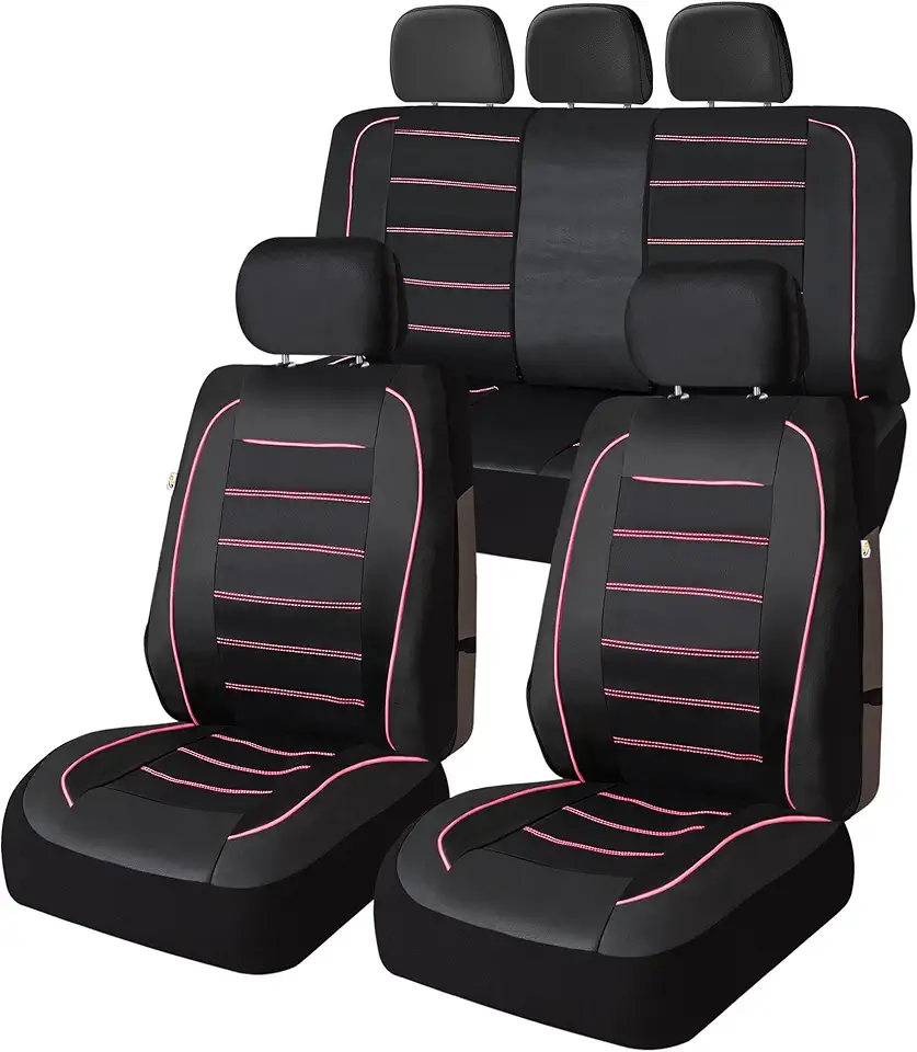 Capas de assento de couro sintético premium de ajuste universal - conjunto completo - rosa