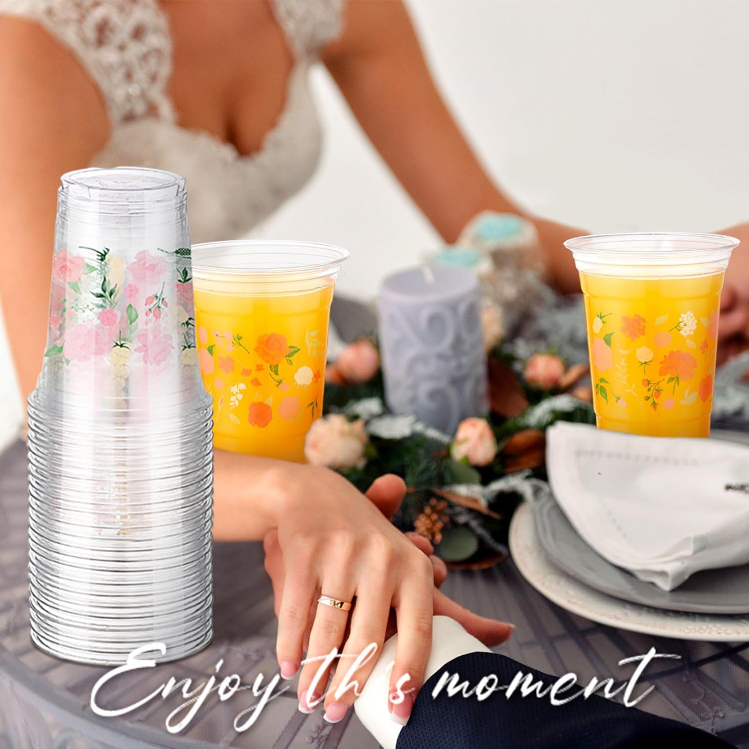 Hushee 60 Pcs Pink Floral Cups with Spring Summer Flower 16 oz Wildflowers Plastic Disposable Drinking Cups for Summer Spring Birthday Baby Shower Wedding Party Supplies - Image 5