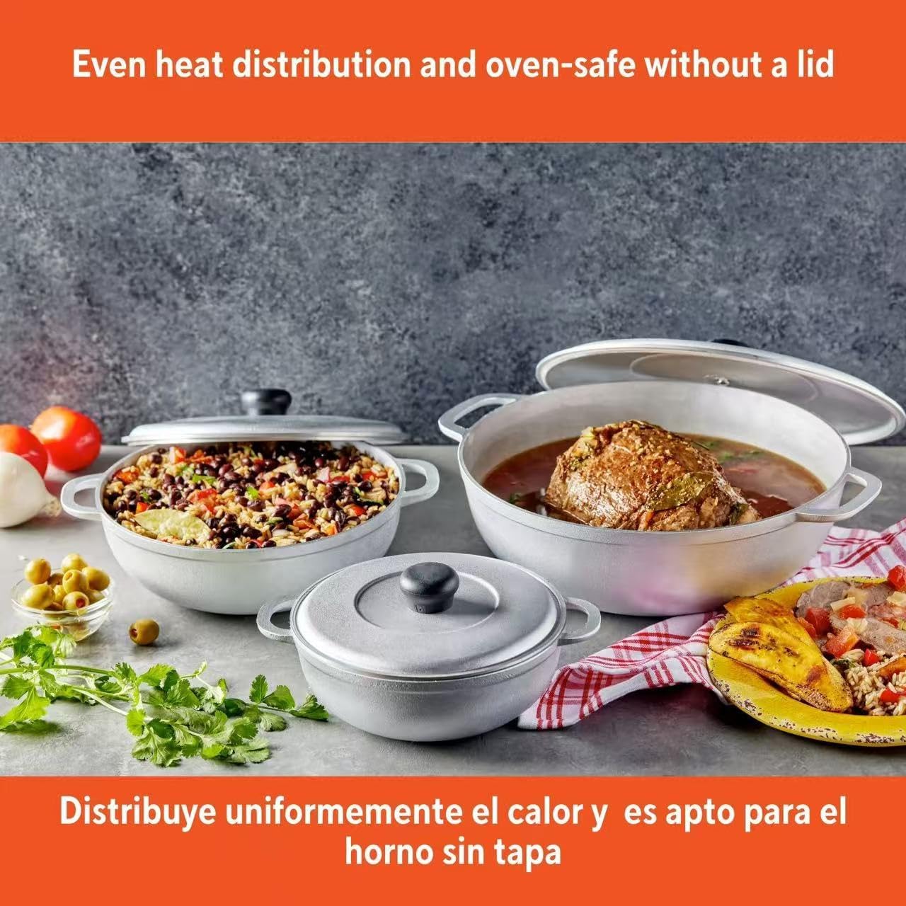 3-piece cast aluminum cookware set, including 1.5-, 2.5-, and 5.2-quart nonstick pots with lids (18, 22, and 28 cm), perfect for cooking rice, soups, beans, sauces, stews, and more