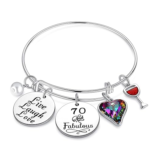 70th Birthday Gifts for Women Mom, Birthday Bracelets 70 yr Old Birthday Gifts for Women Grandmother Christmas Birthday Present, 70 and Fabulous Bracelet Happy 70th Birthday