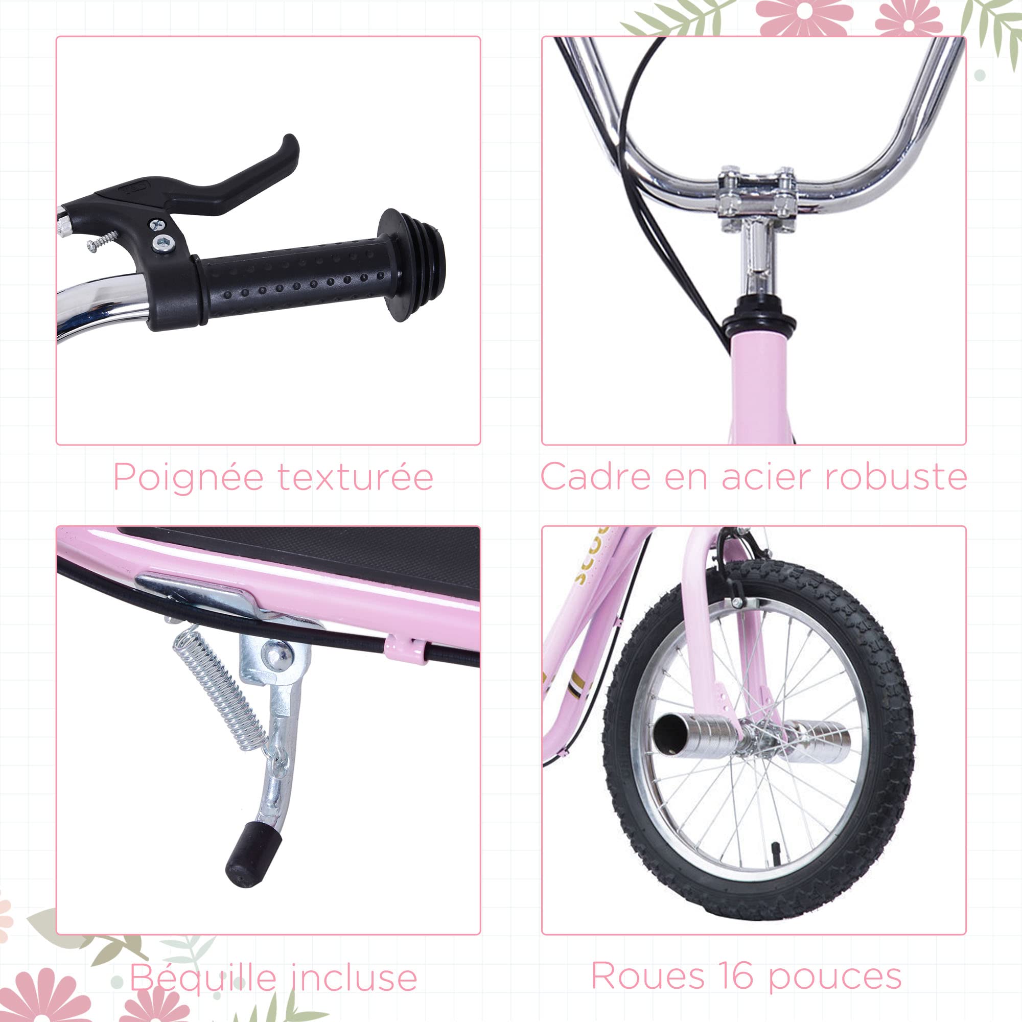 HOMCOM Trottinette Grandes Roues pneumatiques Ø 41 cm avec pegs