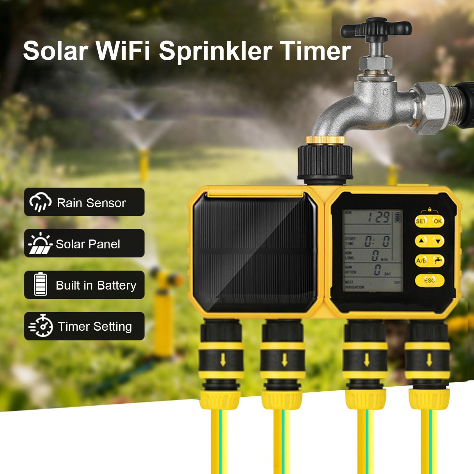 Eujgoov Centralina Irrigazione WiFi, Programmatore Irrigazione a 4 Zone, Timer per Tubo for Giardino e Esterna