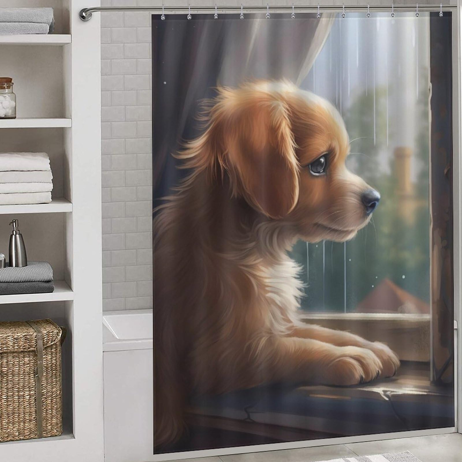Chien rideau de douche imperméable pour salle de bains 168x183cm avec crochets