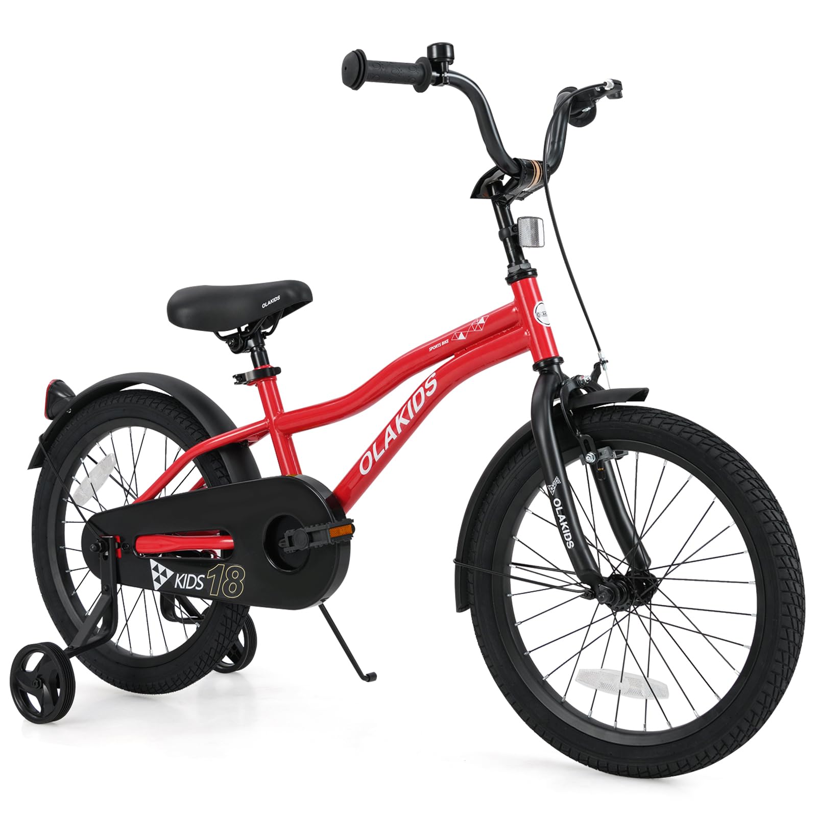 Olakids Kids Bike, 12 14 16 18 Inch Toddlers Bike with Training Wheels Safety Bell Adjustable Seat and Handlebar, Handbrake and Coaster Brake, Children's Bicycle for Boys Girls (18 Inch, Red)