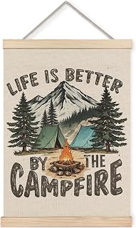 Foritho Forest Woodland Camping Poster Wall Art Framed, Gifts for Camping Hiking Lovers, Life Is Better by the Campfire Canvas Prints Wall Decor for Home Camper Campsite, 12x16 Inch