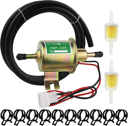 Universal Electric Fuel Pump Kit for All 12V Cars Trucks Boats Carburetor Lawn Mower, DC 12V (3-6PSI) Fuel Pump+ 2M 5/16" ID Fuel Line + Fuel Filters + 10pcs Hose Clamp