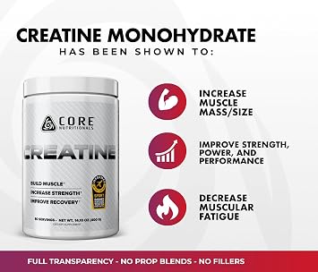 Core Nutritionals Creatine Monohydrate | Increase Strength, Build Muscle, Improve Recovery | 5g Creatine | 80 Servings (Unflavored)