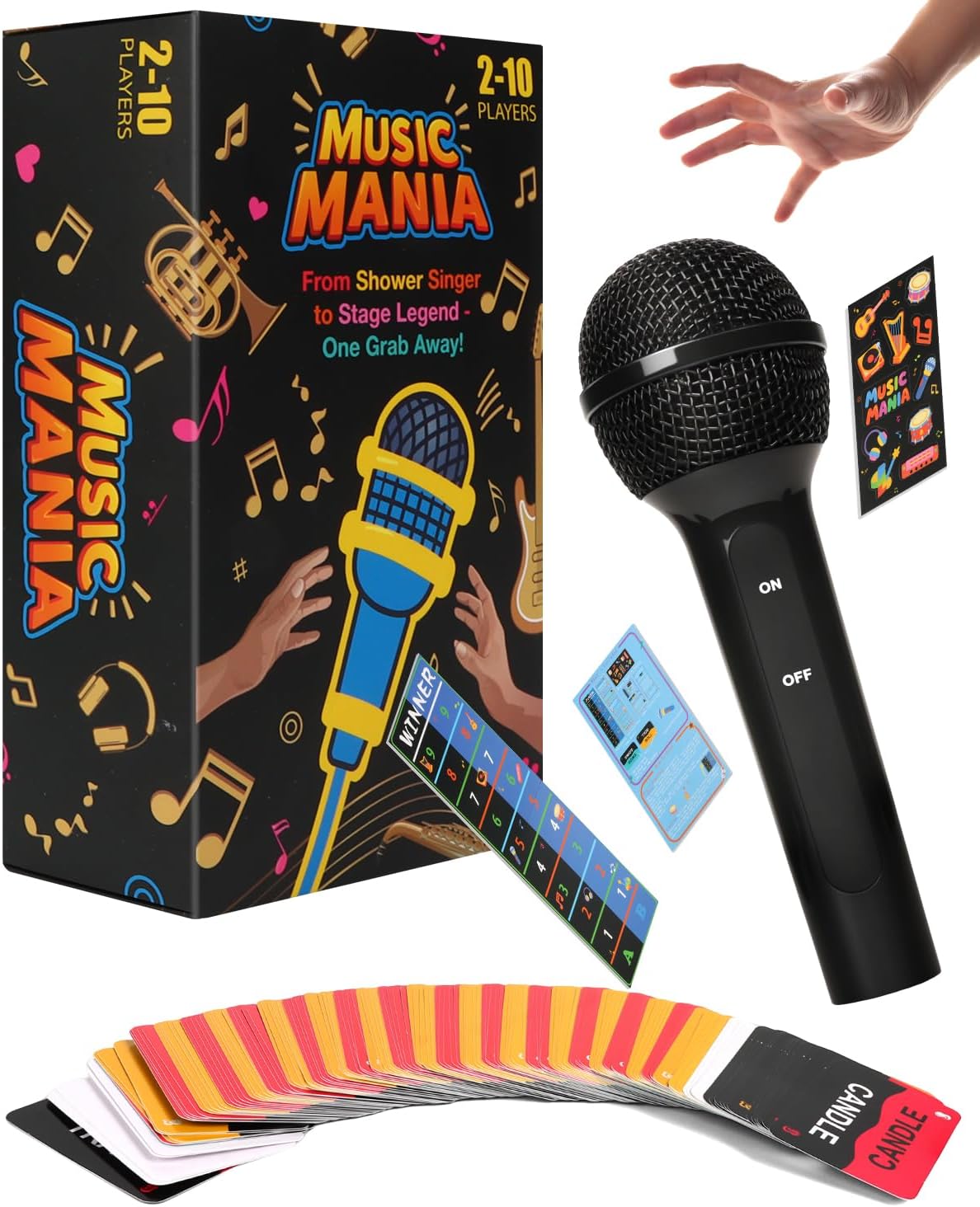 Grab Microphone Music Board Game, Pass The Mic with 280 Song Lyrics (140 Cards) and 10 Blank Cards, 2-10 Players Karaoke Party Game for Family, Fun Misheard Lyrics Music Hilarious Games