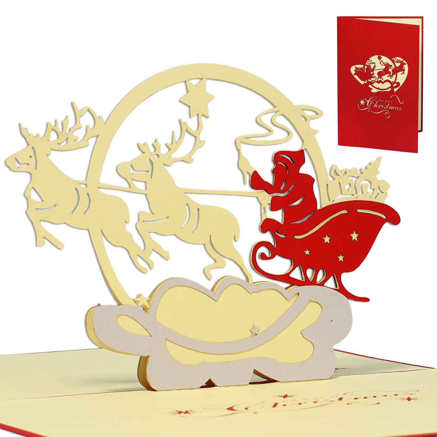 Biglietto Di Natale Pop-Up 3D LIN - Babbo Natale In Aereo Con Scomparto Per Banconote - N455 - 2
