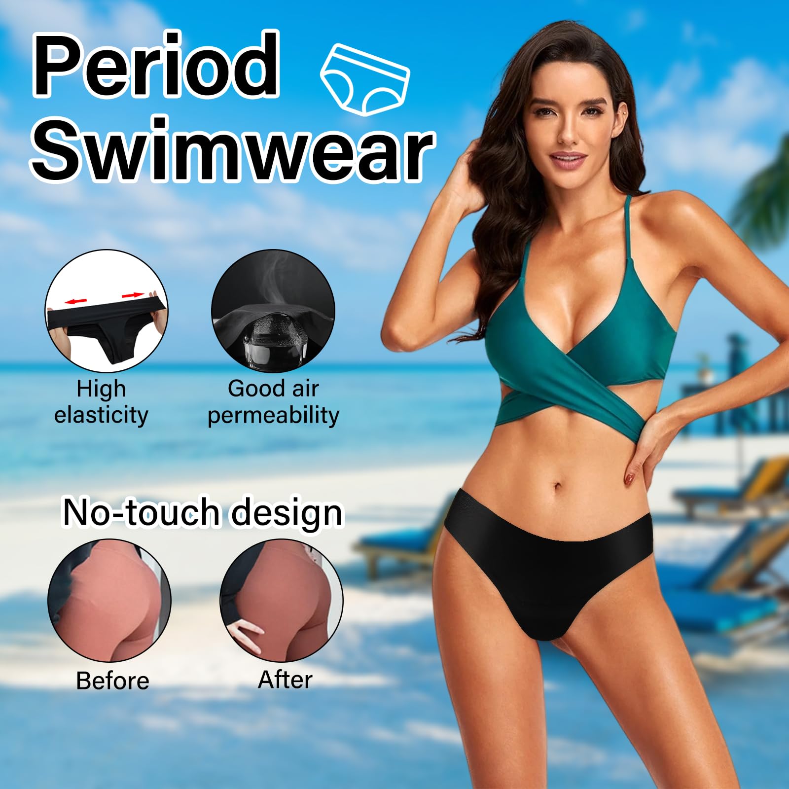 TOGETDREAM Bielizna okresowa, bielizna okresowa, majtki bikini, damskie menstruacja, szczelne szorty kąpielowe, miękka bielizna dla dziewcząt i kobiet
