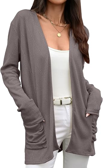 Women Casual Cardigan Sweater Long Sleeve Lightweight Loose Open Front Cardigan Knit Sweater Coat with Pockets