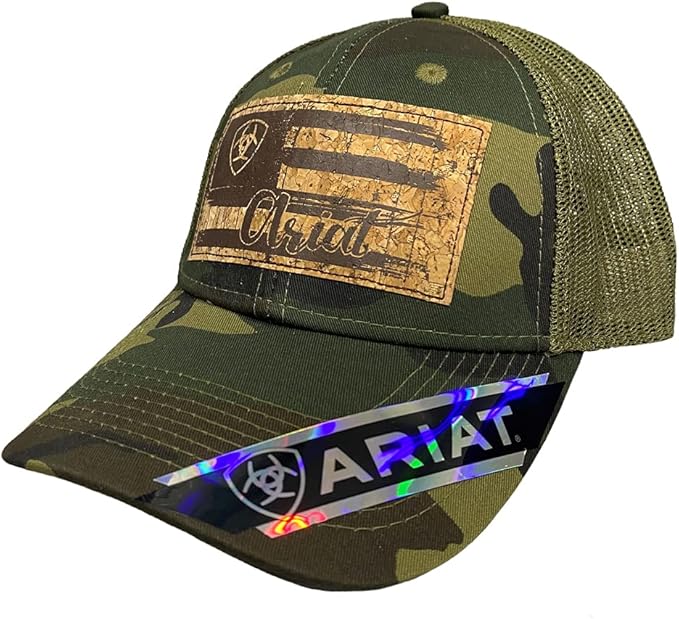 ARIAT Women's Baseball Logo Mesh Flag Cork Patch Camo Cap, Green, One Size at Amazon Women’s