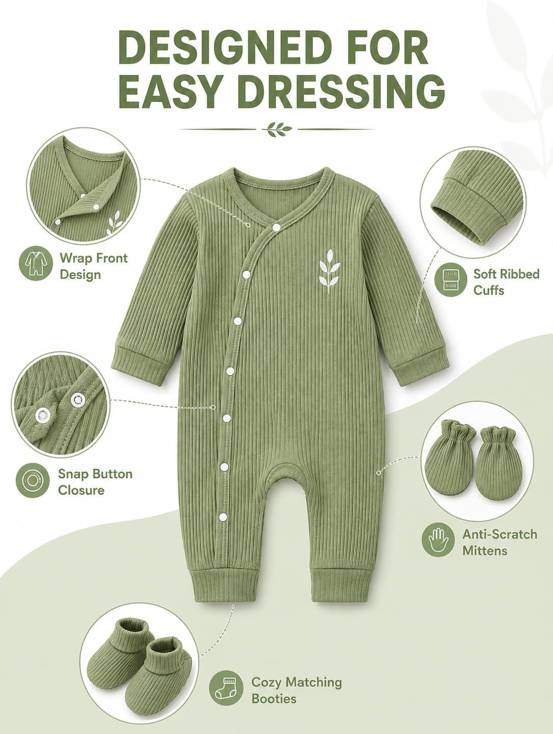 Baby Boy 5-Piece Ribbed Romper Set， 0-3 Months image 5
