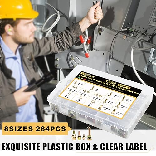 Miniatura 8 de Siptenk Juego surtido de 264 piezas M6 M8 M10 de alta resistencia de tornillos y tuercas de grado 8.8 métrico, surtido, tornillos de cabeza