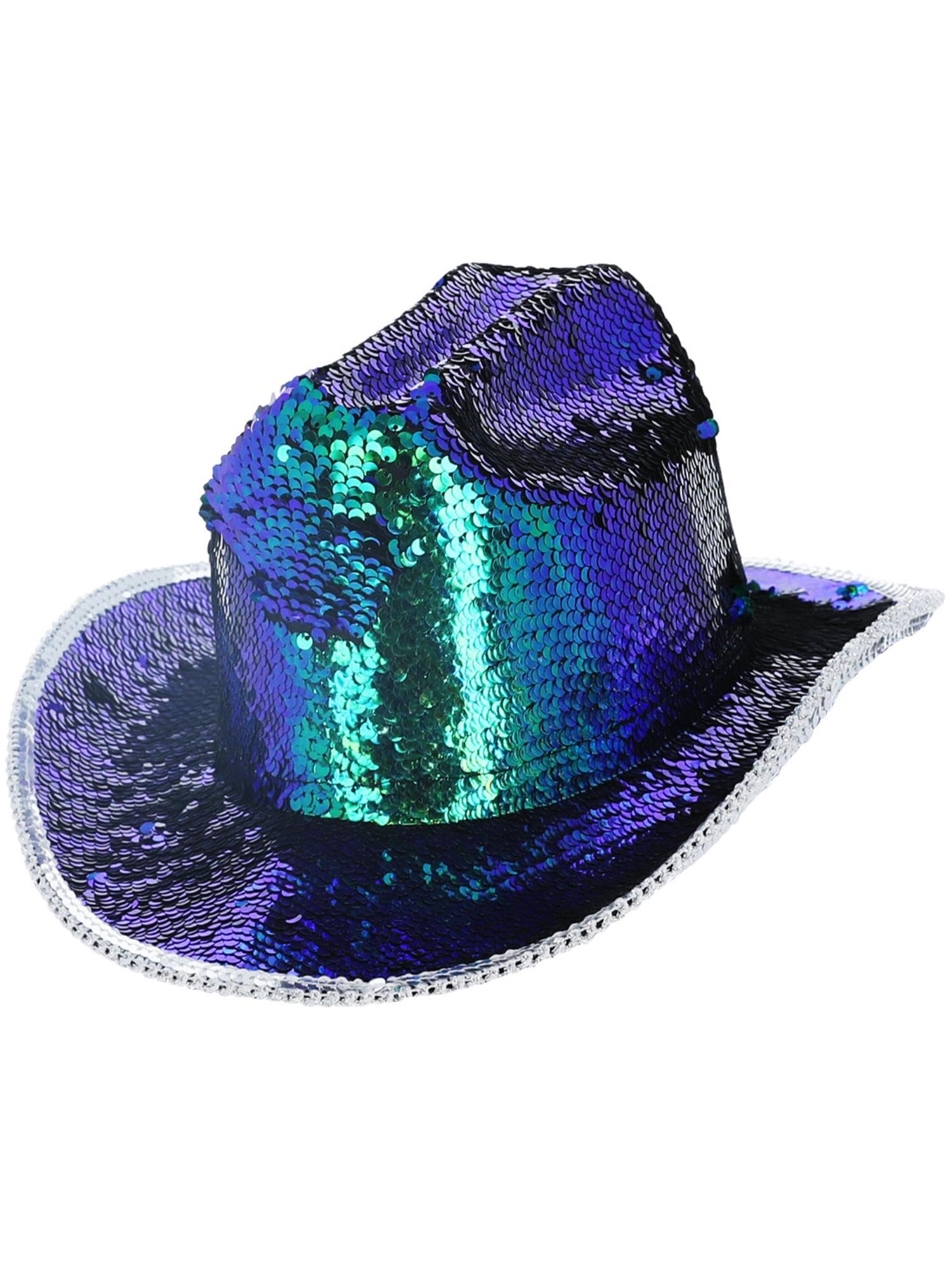 Smiffys Fever Deluxe Sequin Cowgirl Hat, Iridescent Green, Fever Accessories Fancy Dress, Adult Dress Up Hats