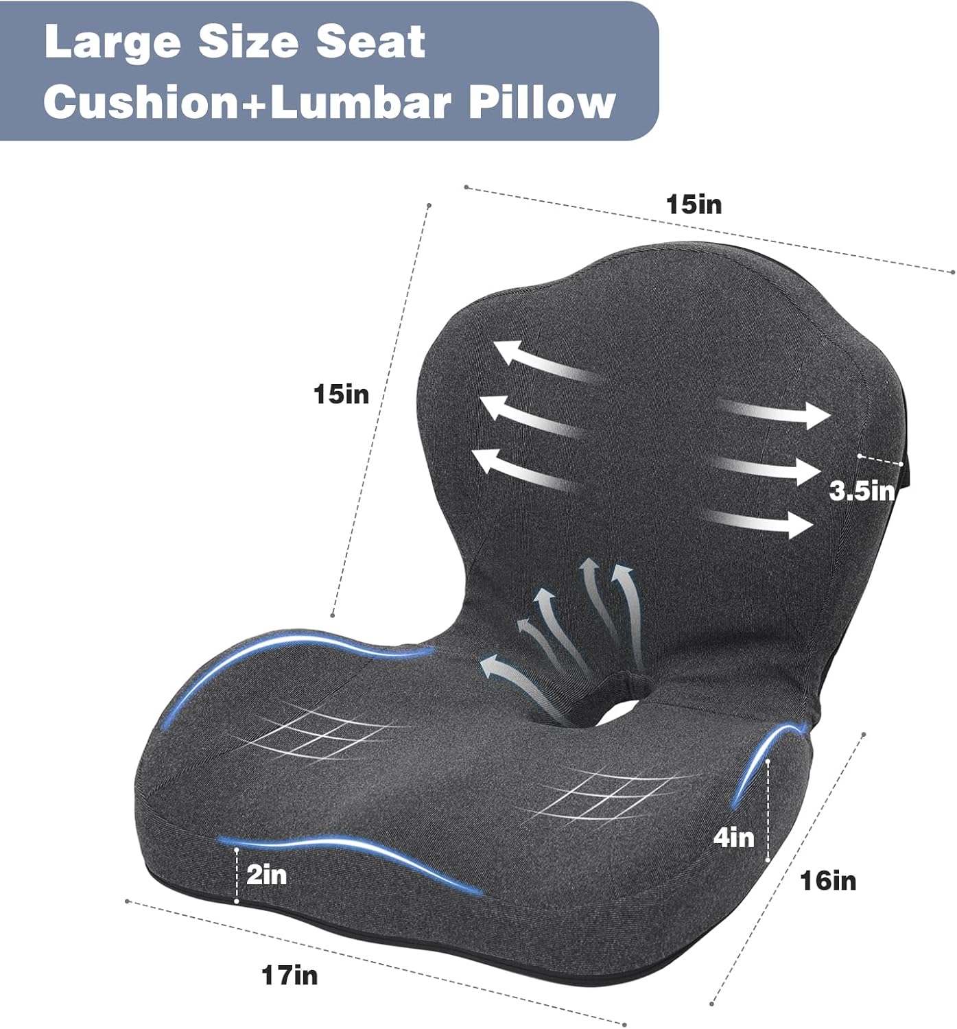 baibu Ergonomic Memory Foam Back and Lumbar Support Pillow for Good Posture Correction and Back Pain Relief, Perfect for Office Chair, Office Home Essentials, Dark Grey