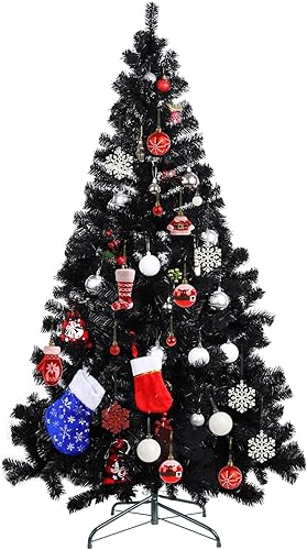 Miniatura 5 de CCINEE Árbol de Navidad de pino de 6 pies con soporte de metal sólido, árbol negro artificial, decoración de Navidad para fiestas temáticas,