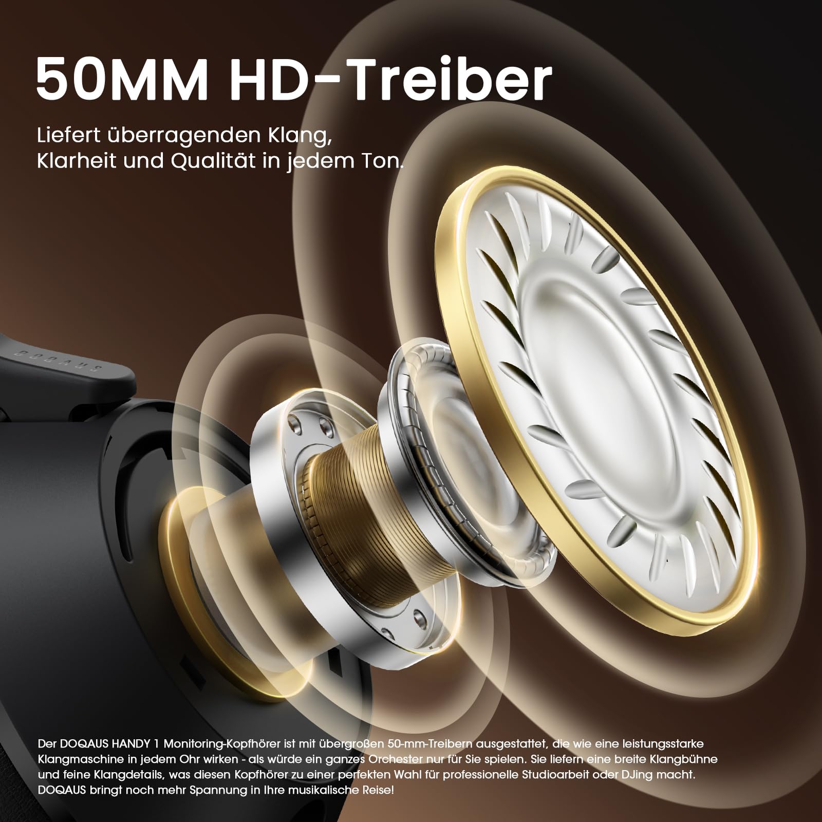 DOQAUS Over Ear Kopfhörer mit Kabel, 50mm HiFi Studio Kopfhörer für DJ & Monitoring, mit 6.35mm & 3.5mm Dual-Stecker, Share Port, Bequeme Ohrpolster, Drehbare Ohrmuscheln, Schwarz