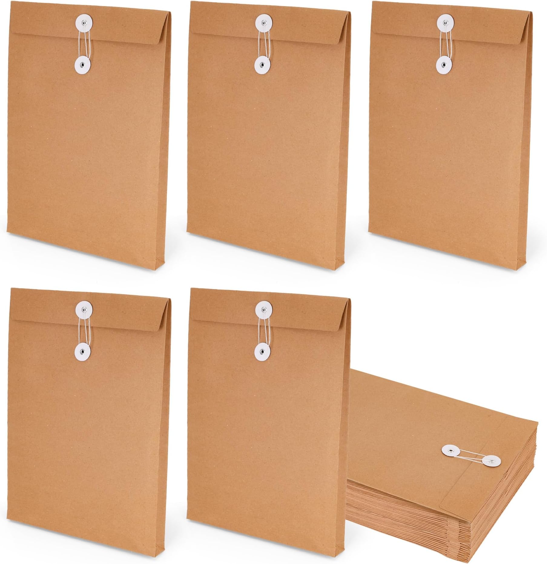 30 Pcs A4 Kraft Paper String Envelopes, 34×24×3 cm Brown Large Expandable Gussetted Envelopes with String Closure, Catalog Document Envelope for Business Office Home