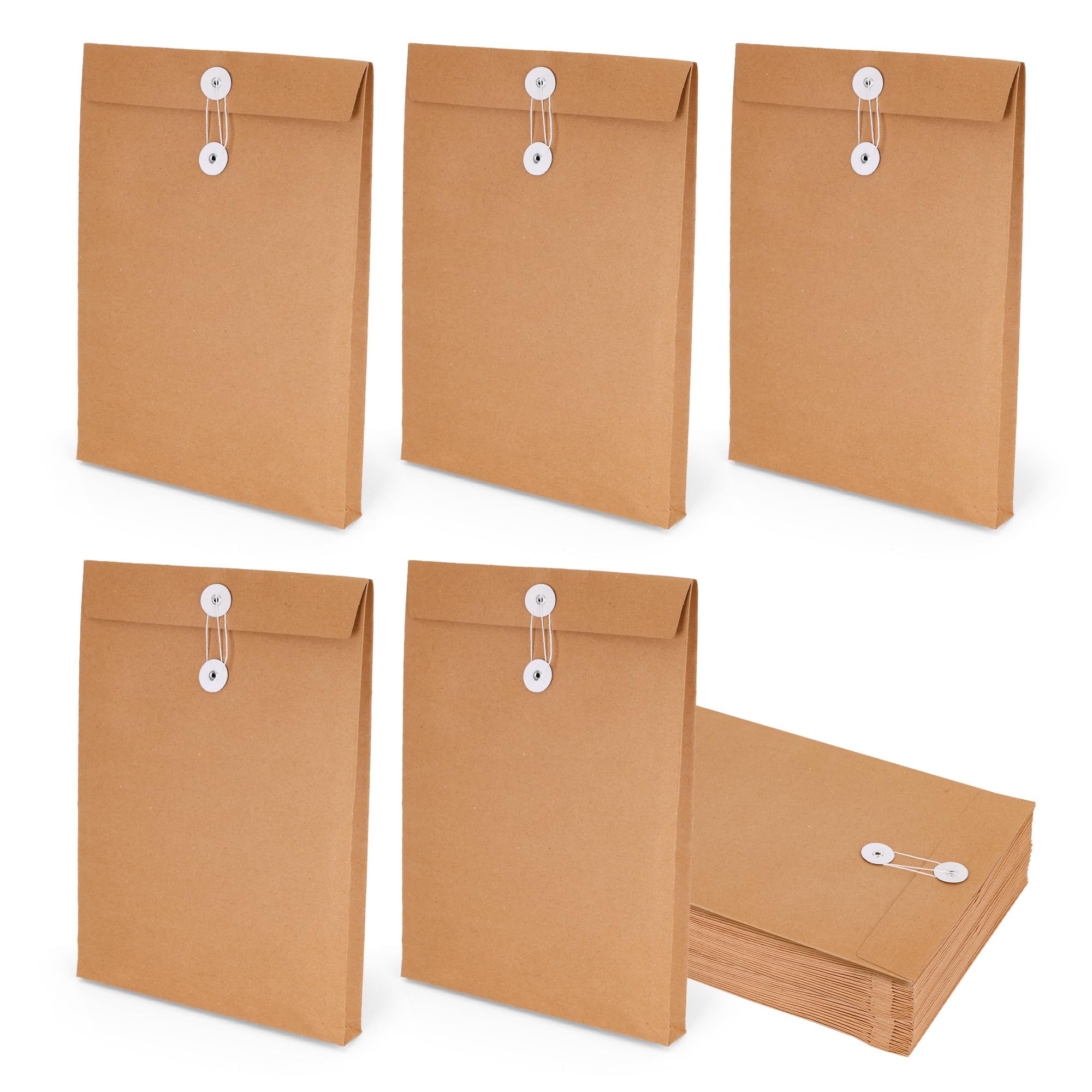 30 Pcs A4 Kraft Paper String Envelopes, 34×24×3 cm Brown Large Expandable Gussetted Envelopes with String Closure, Catalog Document Envelope for Business Office Home