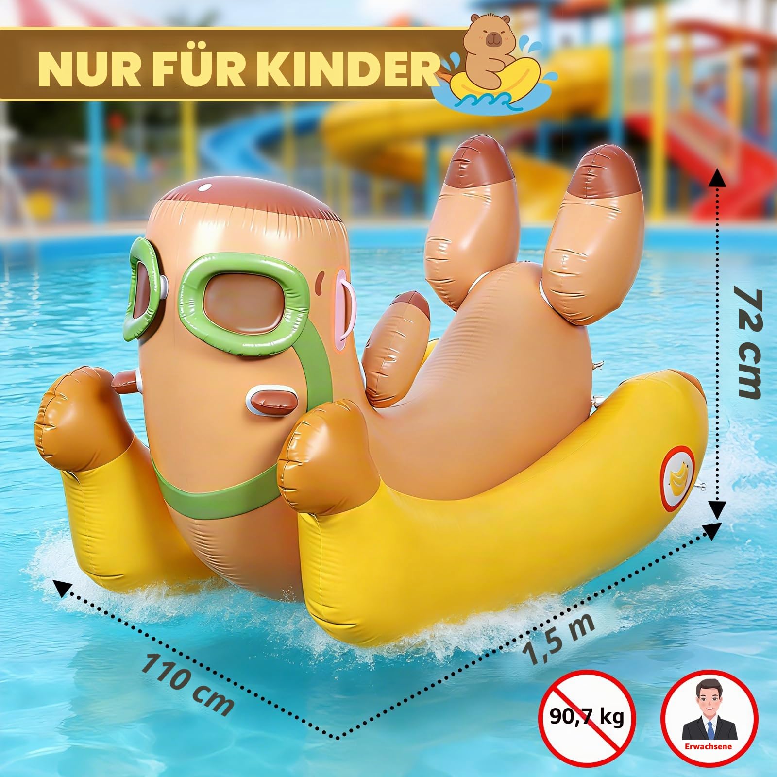 Capybara Aufblasbarer Schwimmring mit Wassersprinkler für Pool & Sommerparty