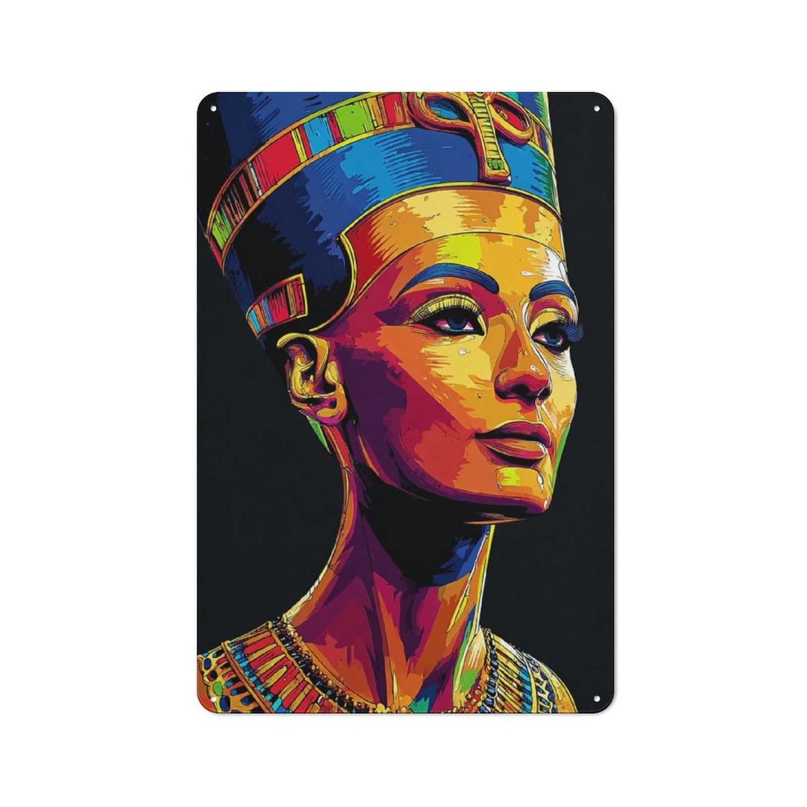 Junmoney Colorful Egyptian Queen Portrait -2 Metal Plaque With Design 30X20cm, Vintage Bistro Wall Plaque For Coffee Bar, Kitchen, Bistro Or Tea Corner