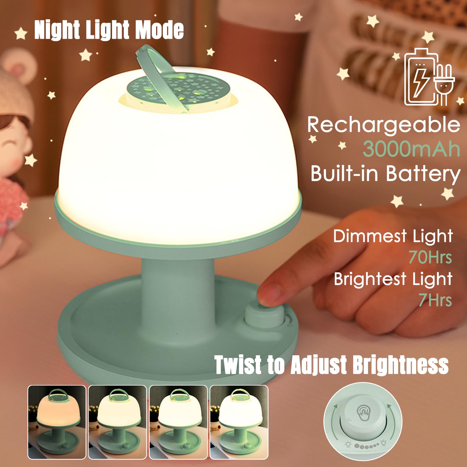 Veilleuse pour enfants avec projecteur d'étoiles, LICKLIP - Lampe de chevet LED sans fil à intensité variable avec minuteur, veilleuse pour chambre d'enfant - Lumière blanche chaude