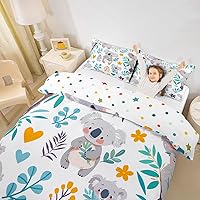 Vista 5 de Funda de edredón de koala para niños, juego de ropa de cama de animales salvajes de Australia con hojas florales y ramas botánicas, funda de edredón