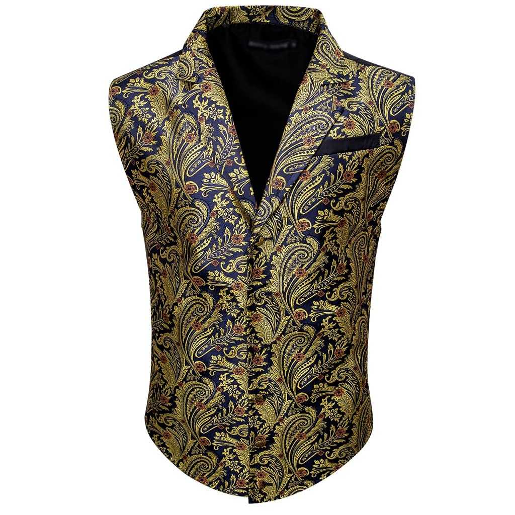 Gilet costume jaune paisley en soie idéal pour un mariage ou une soirée habillée L