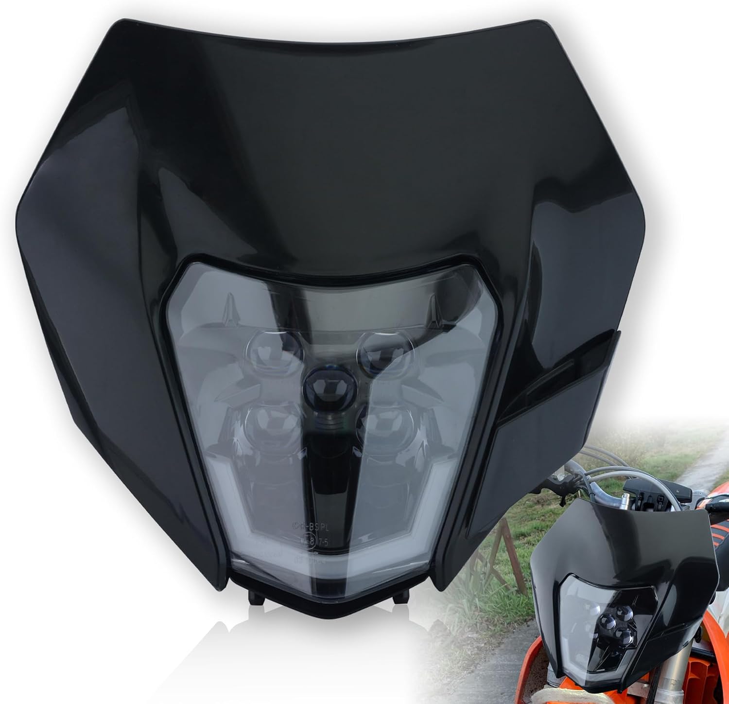 Dirt Bike LED Headlight - Universal Motorcycle Enduro Headlight - LED Head Lamp for Pit Bike ATV EXC XC SX (Black)