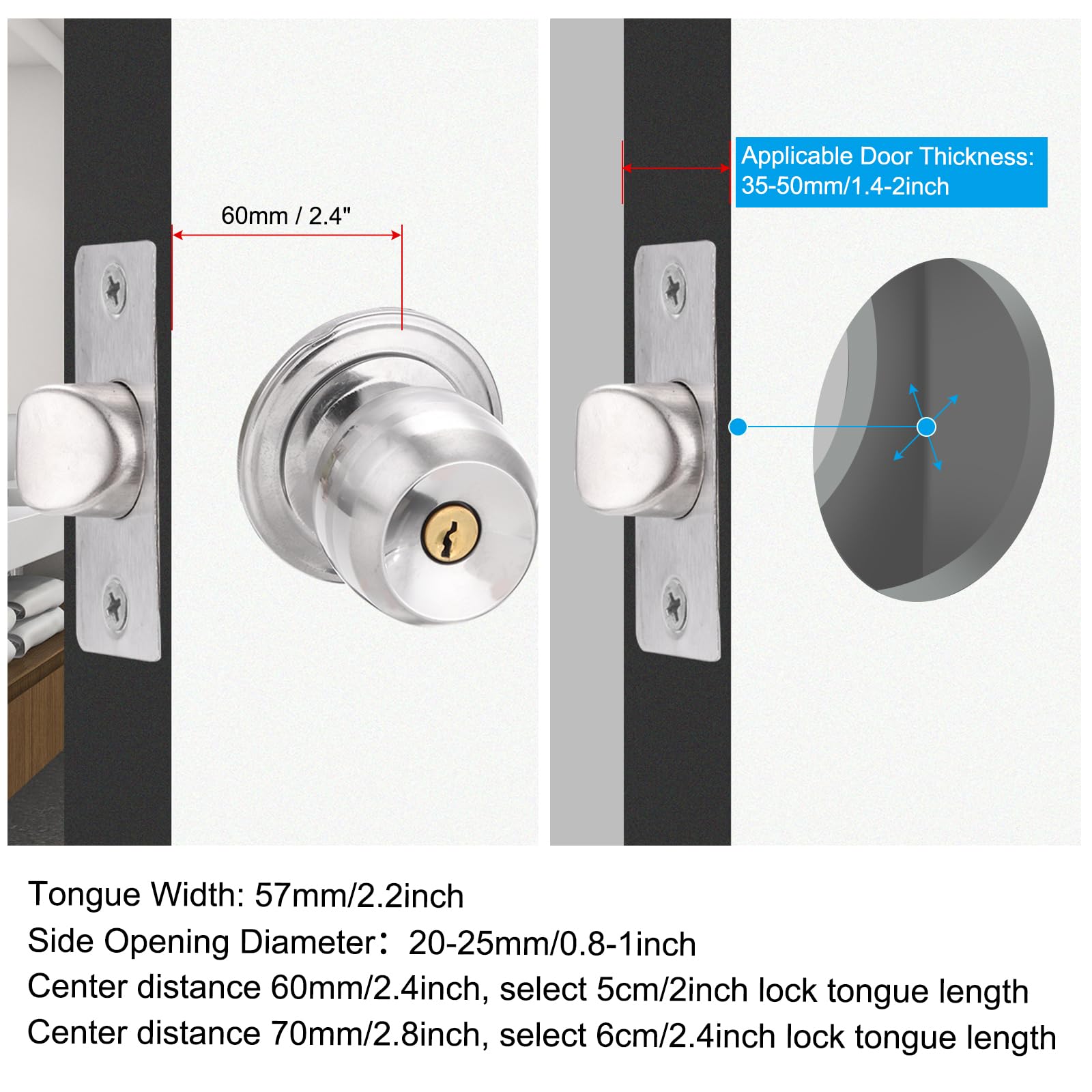 PATIKIL Key Entry Door Knobs Interior 60mm/2.4inch - Image 4