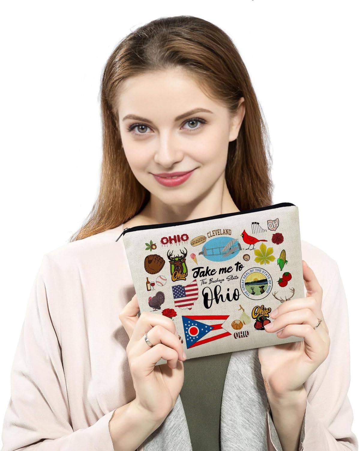 Take Me To Ohio Makeup Bag Ohio Travel Gift Small Canvas Organizer Bag with Zipper Ohio Cosmetic Bag Travel Present for Women Friends Families - Image 5