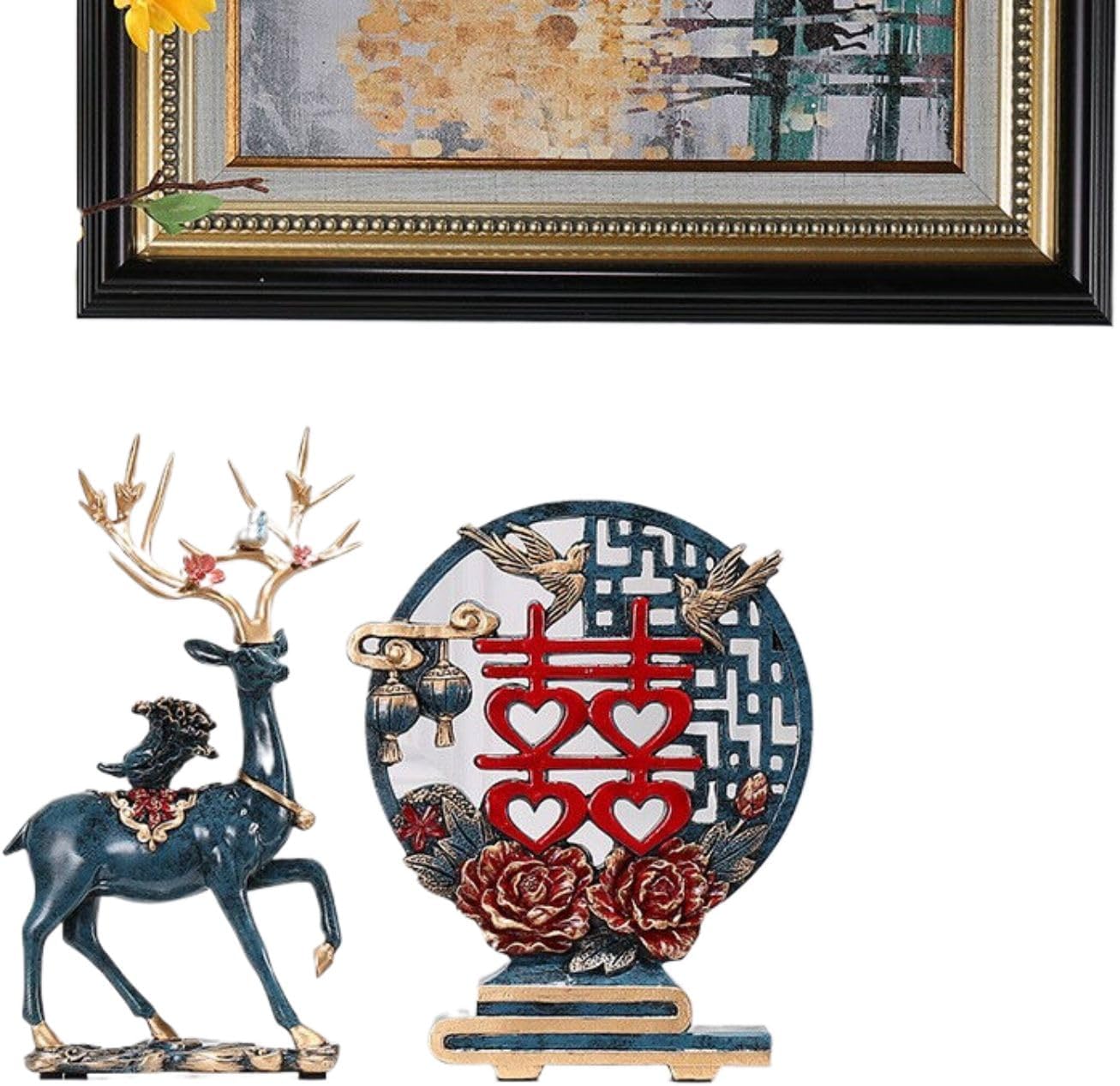 Light luxury creative house Zilu ornaments living room entrance TV cabinet wine cabinet home decoration new home moving gifts淘宝雪花蓝情侣鹿 喜字摆件