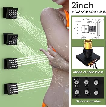 Enga Dual Shower Head Shower System with Body Jets, 12 Ceiling Mounted Rain Shower Head & 6 Wall Mounted Head Full Body Rainfall Shower Faucet with Valve Kit, Matte Black