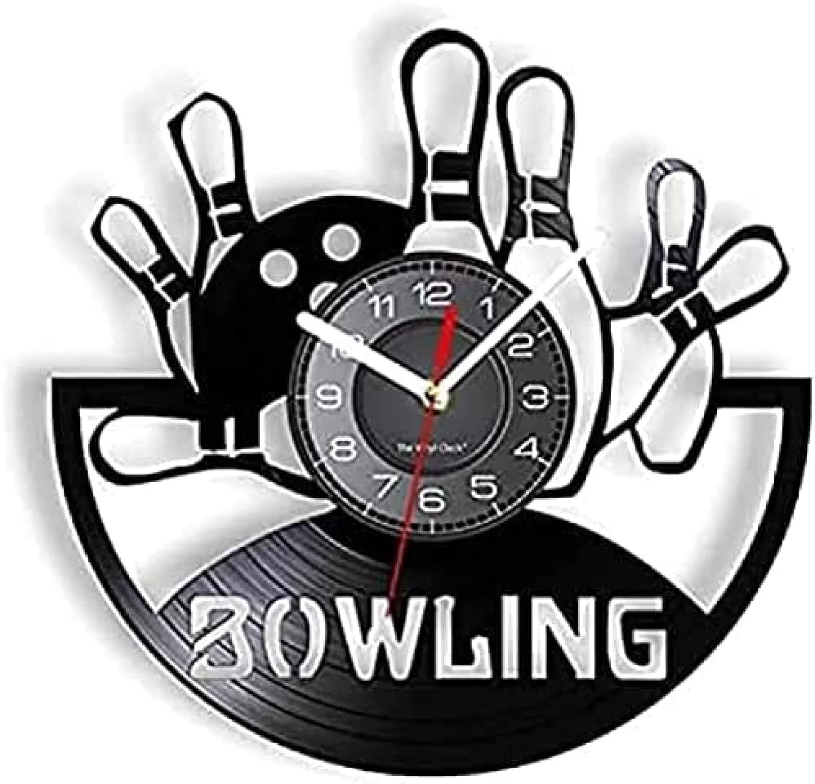 Horloge murale ronde bowling rétro en vinyle, montre murale de chambre vintage