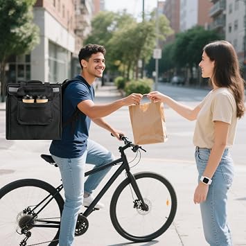 Backpack Premium Food Delivery Bag, Thermal Insulated Cooler Bag Large Capacity Suitable for Cold and Hot Food with Dividers, Takeaway Home Delivery, Suitable for Bike 40x40x43cm 68L