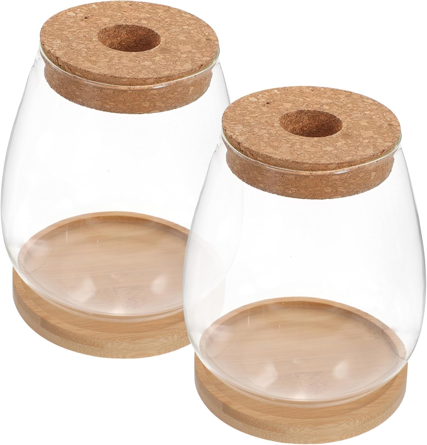 1set Terrarium Glass Planter Vase with Wooden Lid Tray Clear Landscape Holder for Hydroponic Plants for Home Office Containers