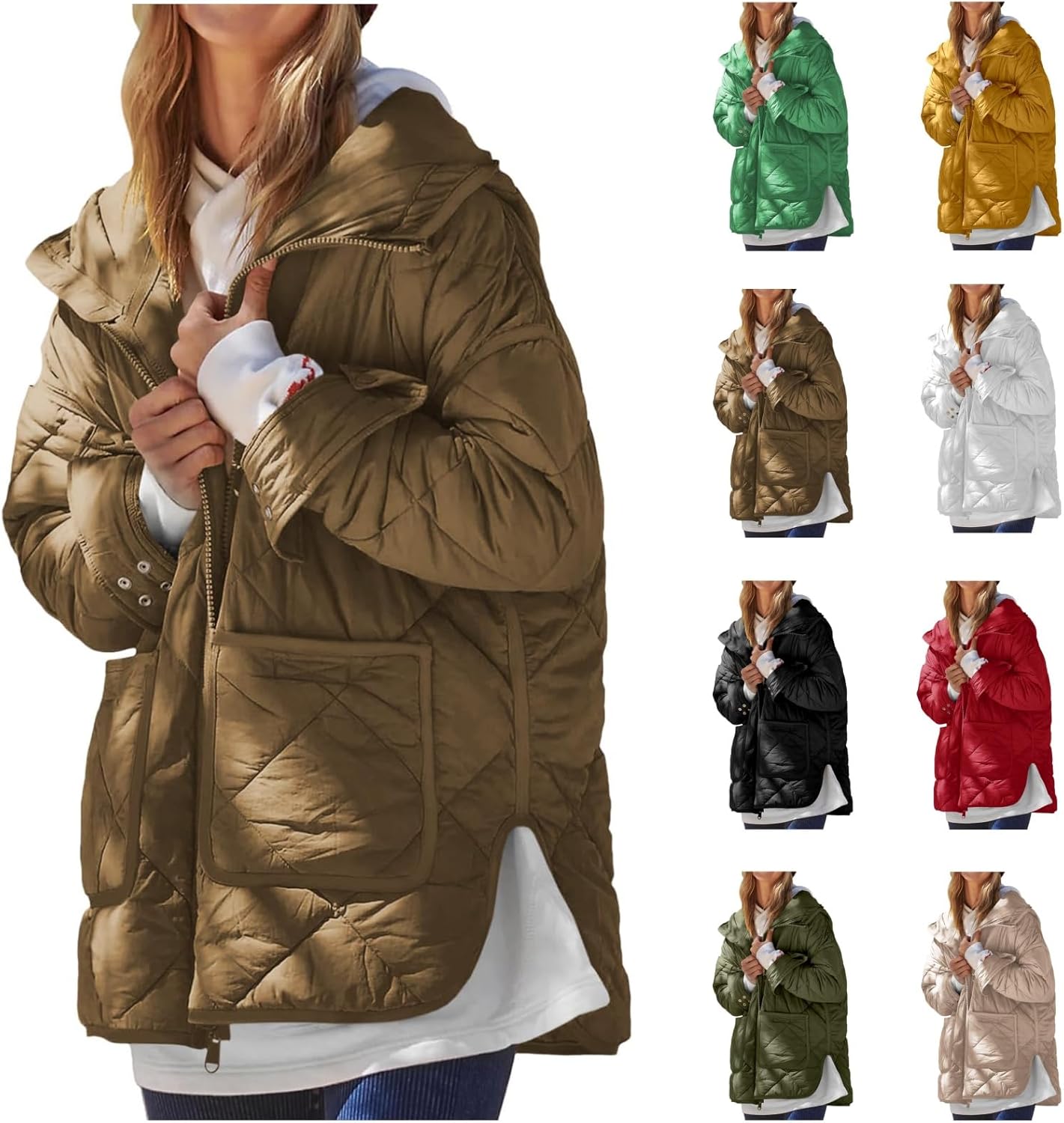 Lightweight Quilted Jackets Oversized Puffer Jacket Puffy Hooded Coat Winter Warm Coats Loose Casual Outfits Trendy